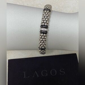 Lagos Single Diamond Station Black Caviar Bracelet